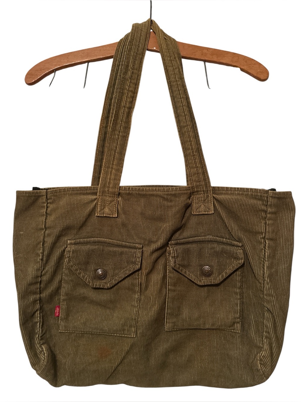 Vintage Y2K Yak Pak - Levi's Olive Corduroy Tote Bag with Front Flap Pockets